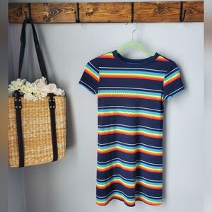 SO Rainbow Ribbed T Shirt Dress XS